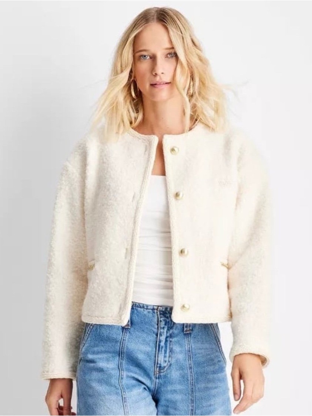Future Collective Women's Teddy Lady Chain Jacket Cream sz Large